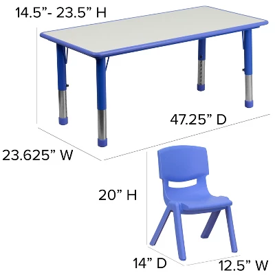 Flash Furniture 23.625"W X 47.25"L Rectangular Plastic Height Adjustable Activity Table Set With 6 Chairs - Image 5