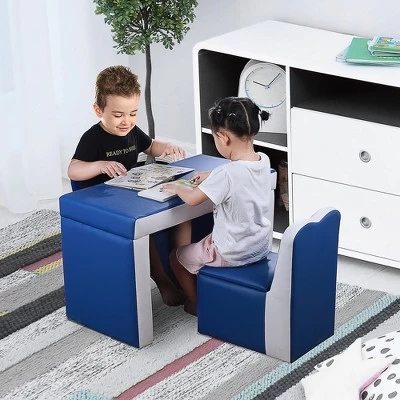 Qaba Kids Sofa Set 2-in-1 Multi-Functional Toddler Table Chair Set 2 Seat Couch Storage Box Soft Sturdy - Image 2