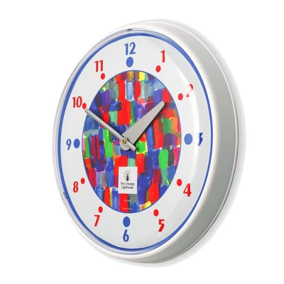 12.75" X 1.5" Watercolor Paints Children's Decorative Wall Clock White Frame - By Chicago Lighthouse