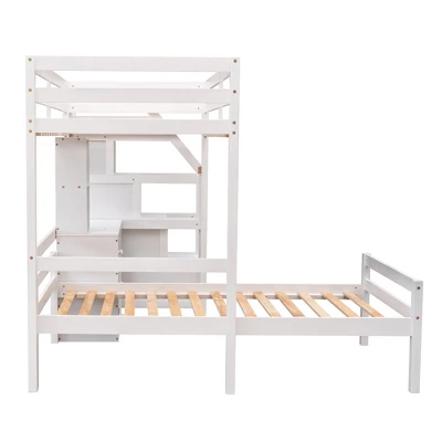 Twin Size Loft Bed With Separate Bed, Staircase For Storage, Desk, Shelves And Drawers - ModernLuxe - Image 7