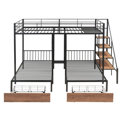 Full Over Twin-Twin Triple Bunk Bed With Drawers And Staircase - ModernLuxe - Image 5