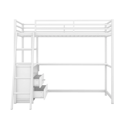 Twin Size Metal Loft Bed With Desk, Shelves And Two Built-in Drawers - ModernLuxe - Image 5