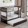 Costway Twin Over Twin Bunk Bed With Twin Trundle Solid Wood Frame Espresso/White