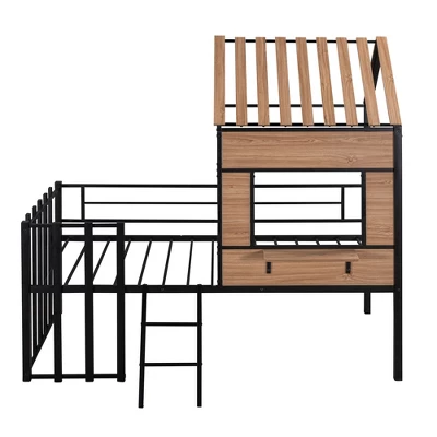 Metal Twin Size Loft Bed With Roof, Windows, Railing And Ladder - ModernLuxe - Image 4
