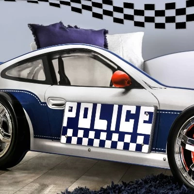 Twin Quessa Police Car Bed With Led Headlight Chair Black/White - HOMES: Inside + Out - Image 5