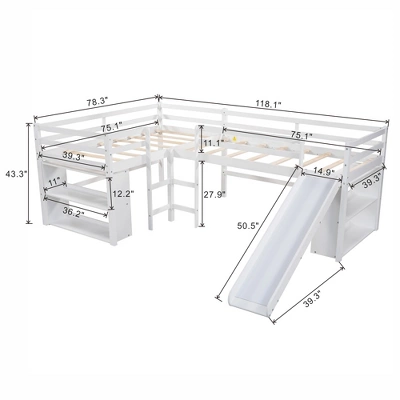 Twin Size L-Shaped Loft Bed With Movable Two-Tier Shelves And Slide - ModernLuxe - Image 2