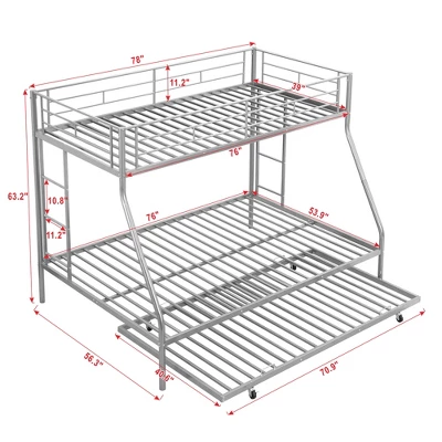 Twin Over Full Steel Bunk Bed With Twin Size Trundle Bed And Two-Side Ladders-ModernLuxe - Image 3