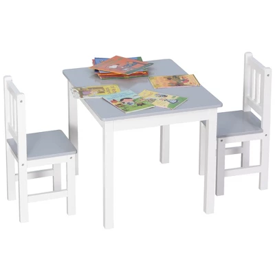 Qaba Kids Table And Chair Set For Arts, Meals, Lightweight Wooden Homework Activity Center, Toddlers Age 3+, Gray - Image 3
