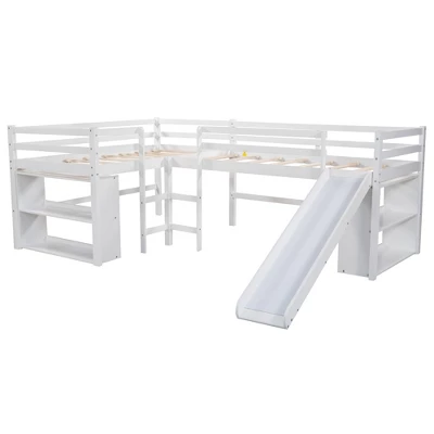 Twin Size L-Shaped Loft Bed With Movable Two-Tier Shelves And Slide - ModernLuxe - Image 5