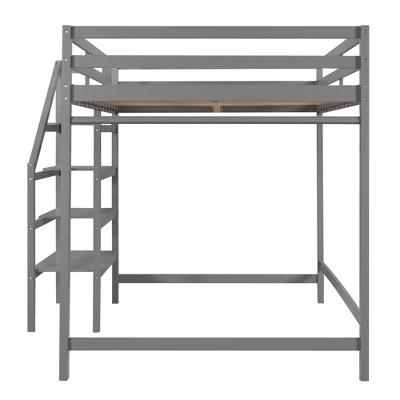 Full Size Loft Bed With Staircase And Safety Guardrails Gray/White-ModernLuxe - Image 10