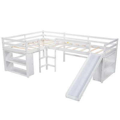 Twin Size L-Shaped Loft Bed With Movable Two-Tier Shelves And Slide - ModernLuxe - Image 3