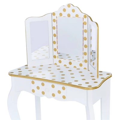 Fashion Polka Dot Gisele Play Vanity Set With Led Mirror White/Gold - Teamson Kids - Image 5