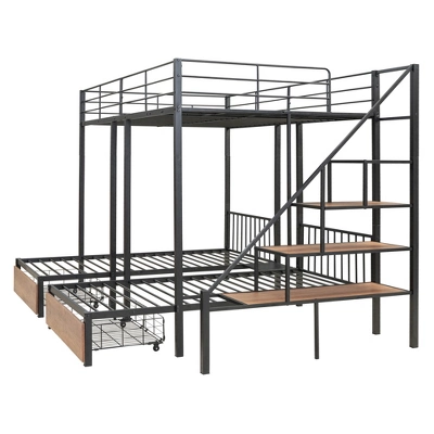 Full Over Twin-Twin Triple Bunk Bed With Drawers And Staircase - ModernLuxe - Image 10