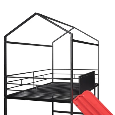 Twin Size Metal House Loft Bed With Slide And Two-Sided Writable Wooden Board-ModernLuxe - Image 4