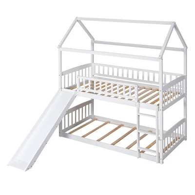 House Shape Twin Over Twin Bunk Bed With Slide - ModernLuxe - Image 3