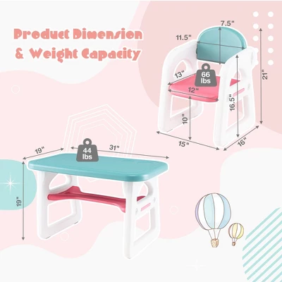 Costway 3-Piece Kids Table And Chair Set Toddler Activity Study Desk With Building Blocks - Image 8