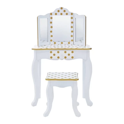 Fashion Polka Dot Gisele Play Vanity Set With Led Mirror White/Gold - Teamson Kids - Image 2