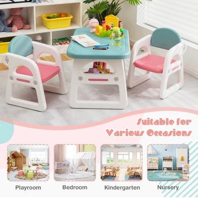 Costway 3-Piece Kids Table And Chair Set Toddler Activity Study Desk With Building Blocks - Image 7