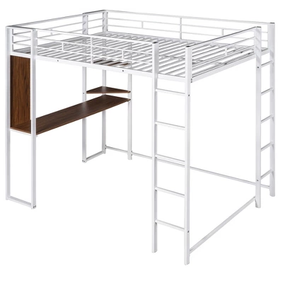 Full Size Metal Loft Bed With 2 Shelves And One Desk - ModernLuxe - Image 5