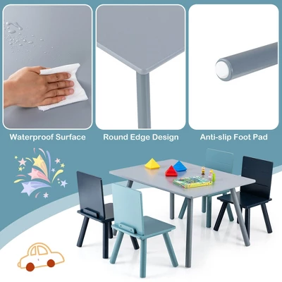 Costway 5 Piece Kids Wooden Activity Table And 4 Chairs Play Set Gift W/ Building Blocks - Image 6