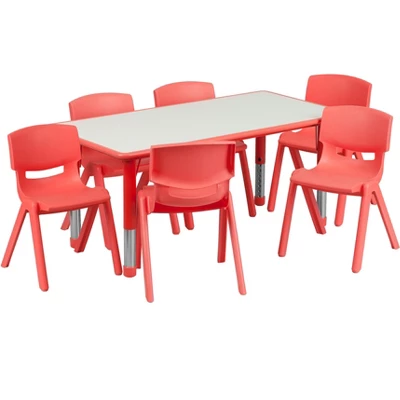 Flash Furniture 23.625"W X 47.25"L Rectangular Plastic Height Adjustable Activity Table Set With 6 Chairs - Image 14