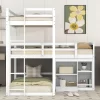 Twin Size L-shaped Wood Triple Bunk Bed With Storage Cabinet, Ladder And Blackboard-ModernLuxe