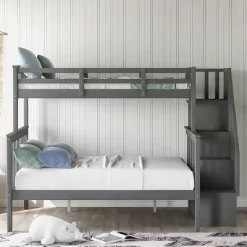 Twin-Over-Full Bunk Bed With Storage Stairs And Guard Rail - ModernLuxe