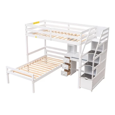Twin Size Loft Bed With Separate Bed, Staircase For Storage, Desk, Shelves And Drawers - ModernLuxe - Image 6