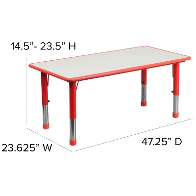 Emma And Oliver 23.625"W X 47.25"L Rectangular Plastic Height Adjustable Activity Table Set With 4 Chairs - Image 3