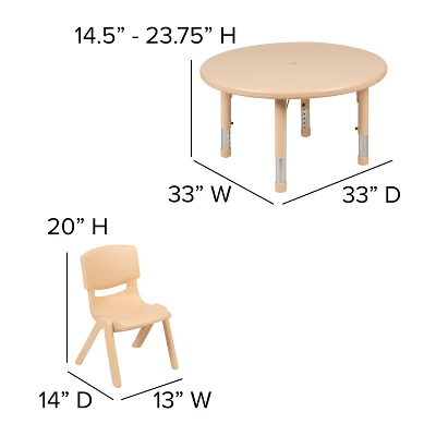 Emma And Oliver 33" Round Plastic Height Adjustable Activity Table Set With 2 Chairs - Image 3