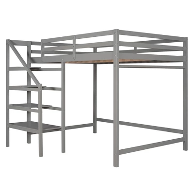 Full Size Loft Bed With Staircase And Safety Guardrails Gray/White-ModernLuxe - Image 11