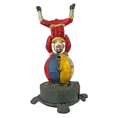 Design Toscano Spinning Acrobat Clown On Globe Authentic Iron Mechanical Bank - Image 3