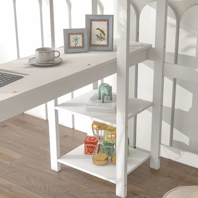 Wooden Loft Bed With Ladder, Desk And Shelves-ModernLuxe - Image 7