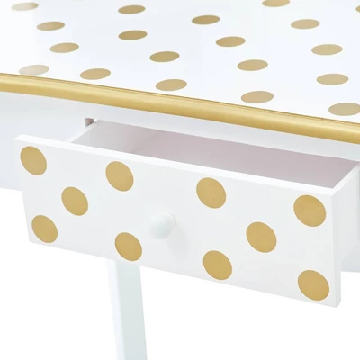 Fashion Polka Dot Gisele Play Vanity Set With Led Mirror White/Gold - Teamson Kids - Image 7