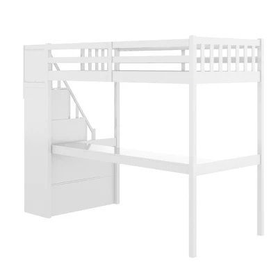 Twin Size Loft Bed With Staircase And Built-in Desk - ModernLuxe - Image 6