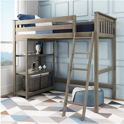 Max & Lily Twin-Size High Loft Bed With Bookcase