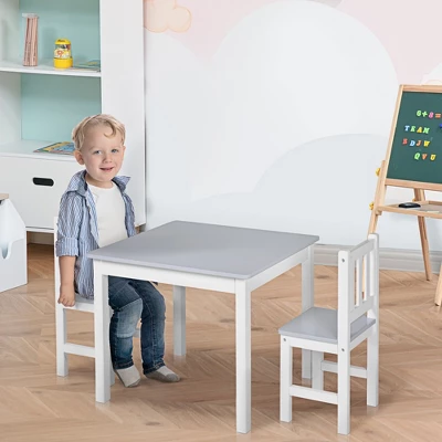 Qaba Kids Table And Chair Set For Arts, Meals, Lightweight Wooden Homework Activity Center, Toddlers Age 3+, Gray - Image 2