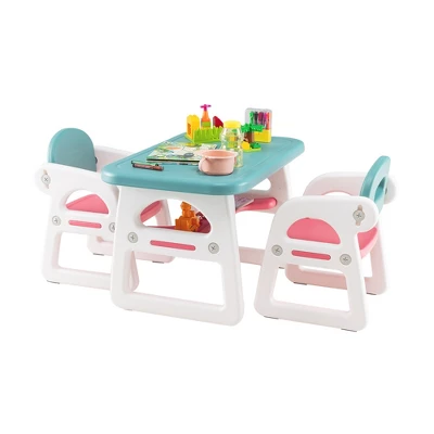 Costway 3-Piece Kids Table And Chair Set Toddler Activity Study Desk With Building Blocks - Image 10
