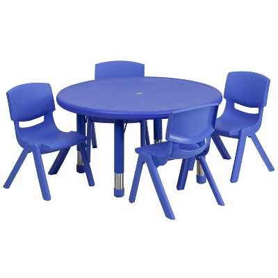 Emma And Oliver 33" Round Plastic Height Adjustable Activity Table Set With 4 Chairs - Image 9