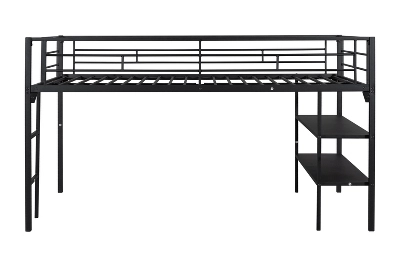 Metal Twin Size Low Loft Bed With Storage Shelf And Stairs, Black - ModernLuxe - Image 7