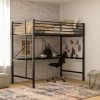 Flash Furniture Jake Metal Loft Bed Frame With Desk, Protective Guard Rails And Ladder For Kids, Teens And Adults