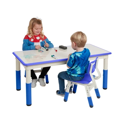 ECR4Kids Rectangle Dry-Erase Activity Table With 2 Adjustable Chairs, 3-Piece - Image 2