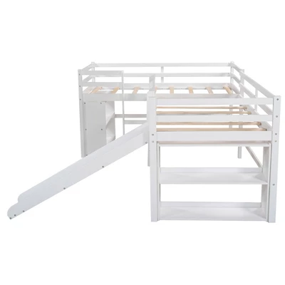 Twin Size L-Shaped Loft Bed With Movable Two-Tier Shelves And Slide - ModernLuxe - Image 7
