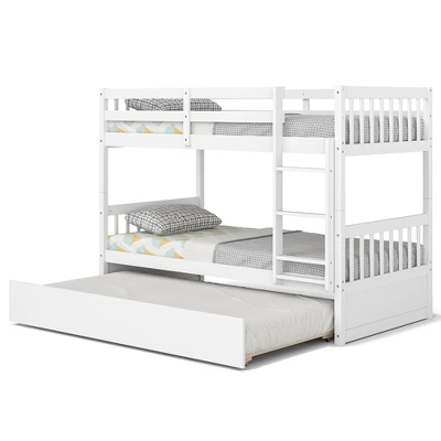 Costway Twin Over Twin Bunk Bed With Twin Trundle Solid Wood Frame Espresso/White - Image 11