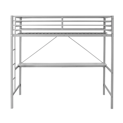 Emma And Oliver Metal Loft Bed Frame With Desk, Protective Guard Rails And Ladder For Kids, Teens And Adults - Image 2
