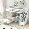 Twin Size Loft Bed With Separate Bed, Staircase For Storage, Desk, Shelves And Drawers - ModernLuxe