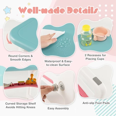 Costway 3-Piece Kids Table And Chair Set Toddler Activity Study Desk With Building Blocks - Image 6