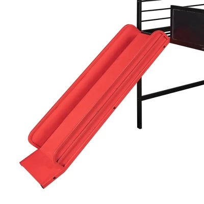 Twin Size Metal House Loft Bed With Slide And Two-Sided Writable Wooden Board-ModernLuxe - Image 3