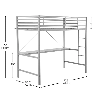 Emma And Oliver Metal Loft Bed Frame With Desk, Protective Guard Rails And Ladder For Kids, Teens And Adults - Image 7