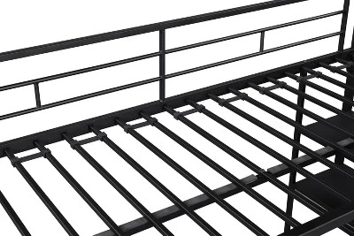 Metal Twin Size Low Loft Bed With Storage Shelf And Stairs, Black - ModernLuxe - Image 8
